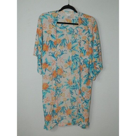 Tori Praver Beach Coverup‎ Swimwear Seafoam Peach Turquoise Floral Size XS/S - Picture 5 of 7